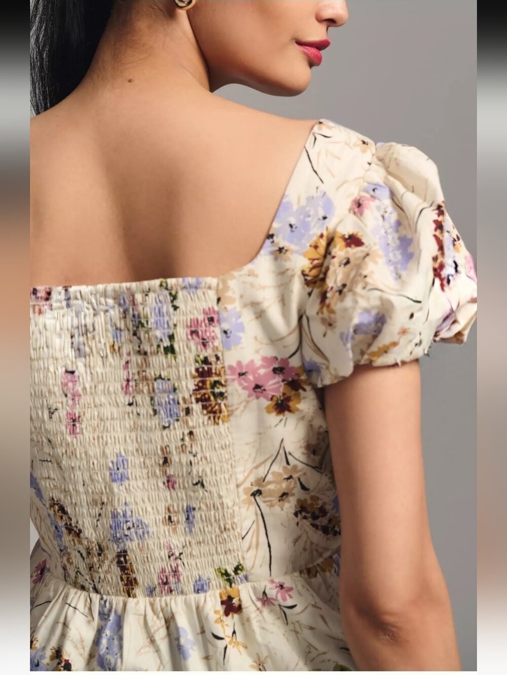 ANTHROPOLOGIE Peplum Puff Sleeve Square Neck French Country Floral Blouse NWOT - Picture 5 of 15